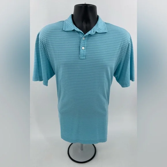 Peter Millar Summer Comfort Polo Shirt Men's Large L Aqua & Blue Striped - Picture 1 of 8